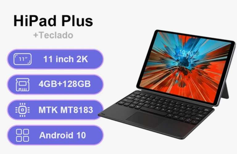 CHUWI-Tablet HiPad Plus de 11", Tablet de 2176x1600 IPS, ocho núcleos, 4GB, 128GB, WiFi + BT, batería de 7300mAh, 13MP, 5MP + Teclado.