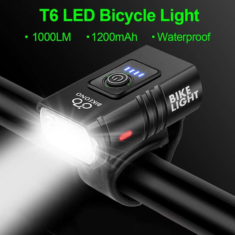 Farol T6 De 1000LM para Bicicleta, linterna Led con USB, recargable, para toda la Liga De aluminio