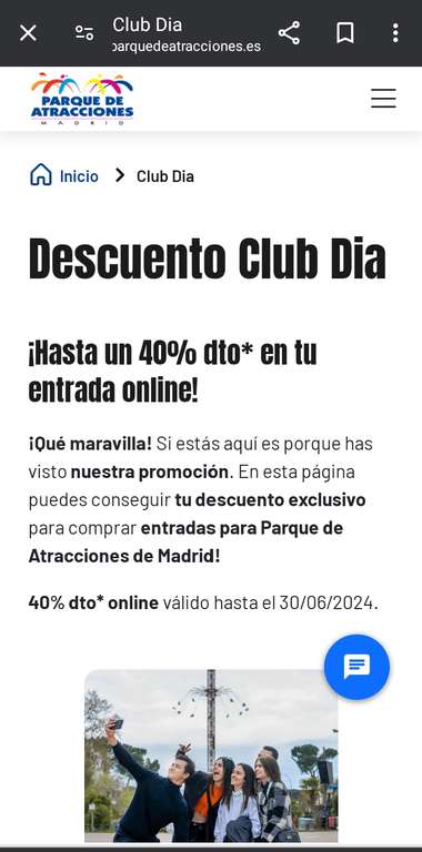 -40% descuento en Parque de Atracciones de Madrid o -35% en Parque Warner con Club Dia! para portador +3 más. Online. (En taquillas -15%)