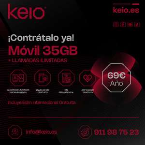 KEIO: 35GB + llamadas ilimitadas por 4,89€/mes (pago de 58,65€ por un año)