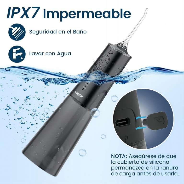 Irrigador Dental Inalámbrico Portátil Para Hogar y Viajes con 8 Boquillas 5 Modos, IPX7 Impermeable 300ML USB-C
