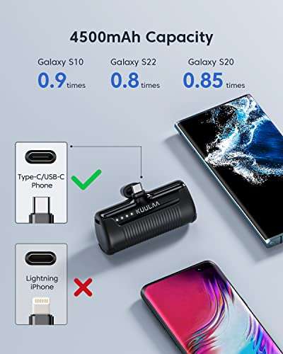 USB C Power Bank Mini 4500mAh,Kuulaa Cargador Portátil Movil Carga Rapida Mini Power Bank, Batería Externa Compacto