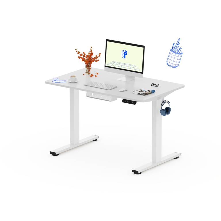 Escritorio Elevable Eléctrico 100x60cm, FLEXISPOT QE Pro, con 2 Ganchos y Organizador de Cables, 4 Función de Memoria, Blanco