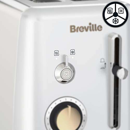 Breville VTT935X - Tostador 2 rebanadas con bandeja calentar bollería, colección Mostra, plateado Moonshine Silver con detalles dorados