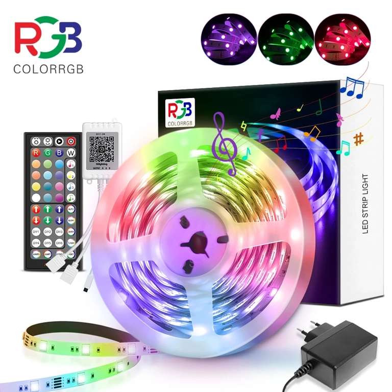 Tira de luces Led RGB de 5 m 24 V sincronización de música que cambia de Color, luces Led Bluetooth con Control remoto por aplicación