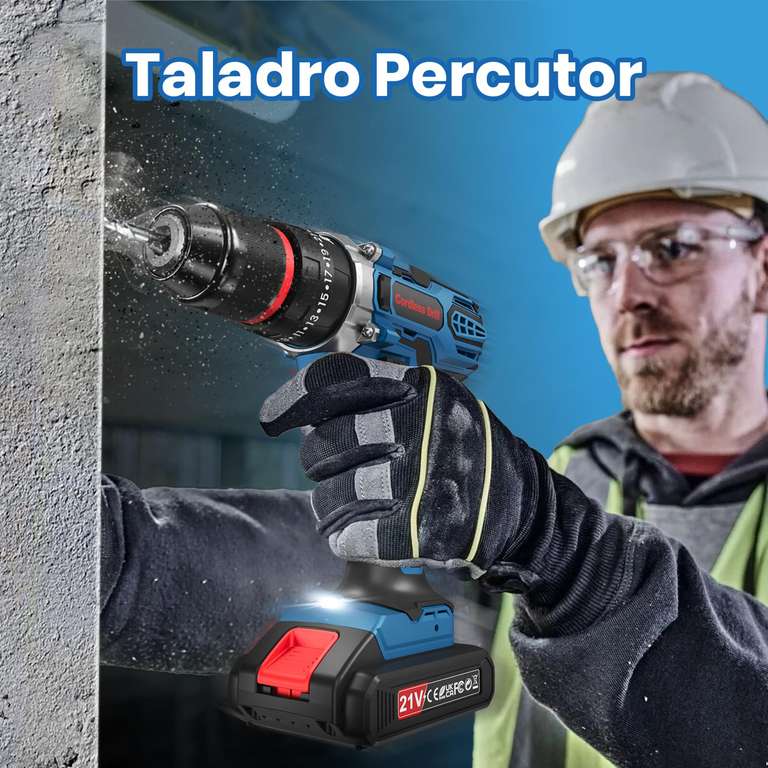 Taladro Percutor a Bateria, 21V Taladro Atornillador Bateria, 45Nm Destornillador Electrico, 2x2.0Ah Baterías, 25+3 Ajuste de Par