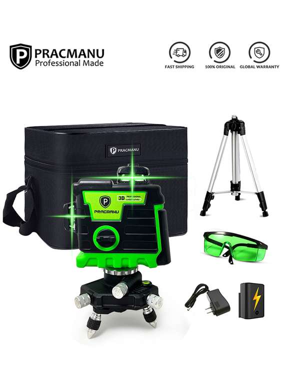 Pracmanu-Nivel láser, herramienta de nivelación 3D de 12 líneas, nivelado automático,