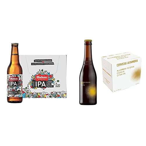 Mahou 5 Estrellas Session IPA Indian Pale Ale, Pack 12 Botellas 33 cl + Alhambra Reserva Esencia Citra IPA Pack 12 Botellines x 33 cl
