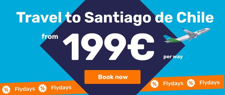 Vuelo directo *SOLO* Barcelona-Santiago de Chile desde 250€
