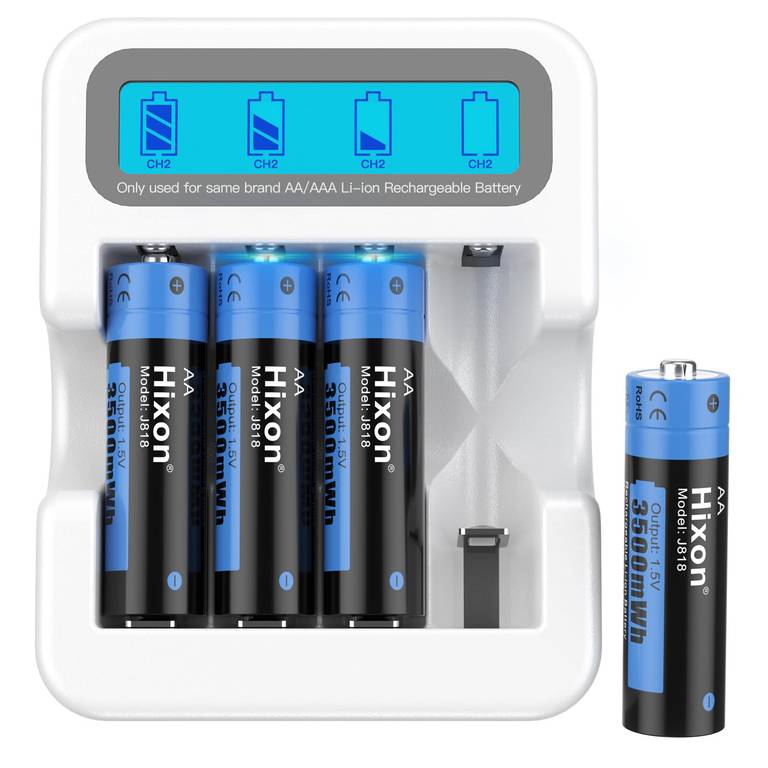 Hixon Batería de litio recargable AA de 1,5 V, 3500 mWh con 1600 ciclos largos, 2,0 horas de carga rápida,