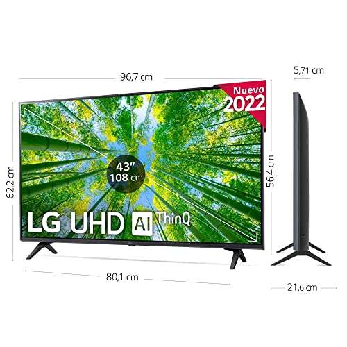 Tv 43" LG 43UQ80006LB - Smart TV webOS22 4K UHD, Procesador de Gran Potencia 4K a5 Gen 5, HDR 10, HLG y HGiG