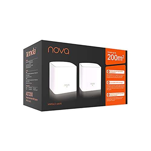 Tenda Nova mw5s (2 Pack) Banda Dual Mesh WiFi (hasta 300 m², AC1200, Gigabit LAN/WAN, QoS, Compatible con Alexa, Control Parental)