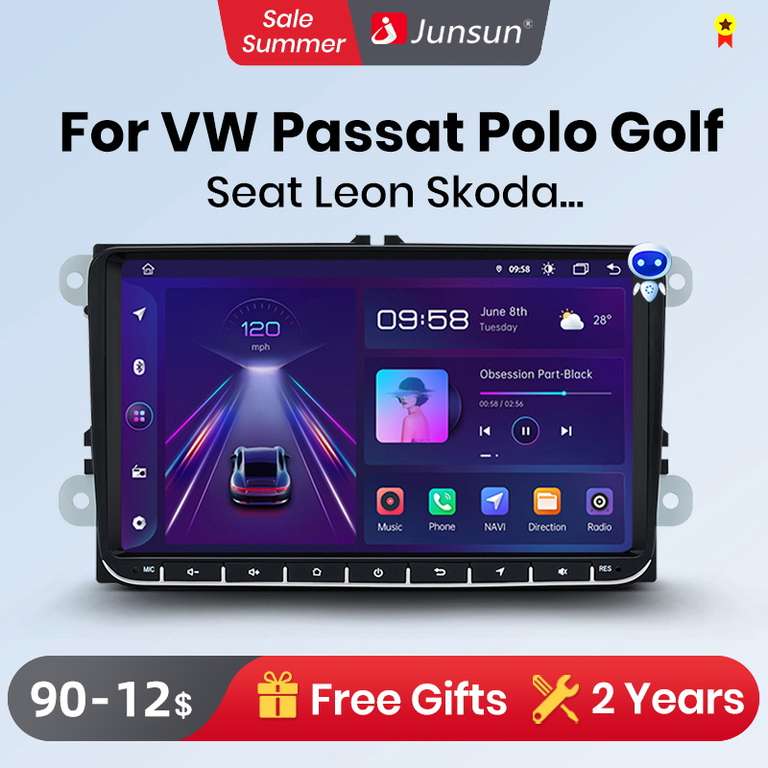 Junsun-Radio de Coche Carplay, Pantalla de Auto Multimedia con Navegador Android, 4G, GPS, Compatible con Volkswagen VW, Passat, B6, B7, CC