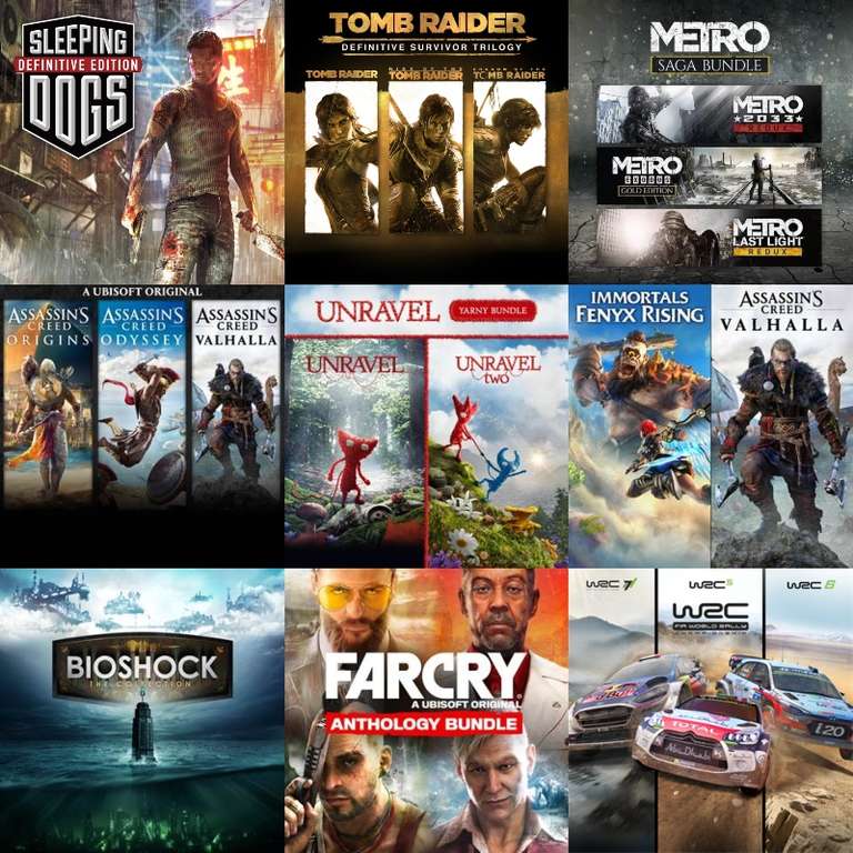 XBOX, X|S :: Sagas (Tomb Raider,Metro,Assassin's Creed),Sleeping Dogs,BioShock:The Collection, WRC 9-10, Far Cry: Anthology, The Division 2