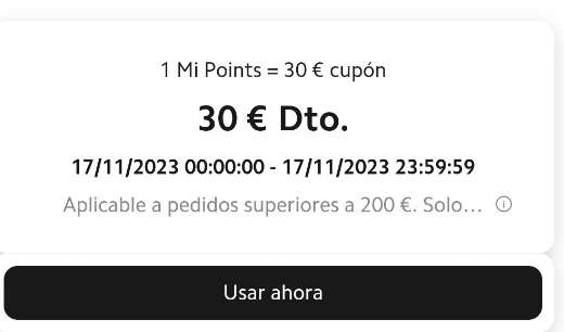 Xiaomi - Cupón 30€ para compras de más de 200€ (Por 1 Mi Points)