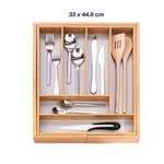 BANTRY - Bandeja en bambú para utensilios extensible. Organizador de cajón para cubertería, bandeja para cubiertos de madera