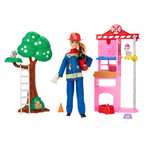 Barbie Tú Puedes Ser Muñeca bombera con estación de bomberos, mascotas y accesorios para la lucha contra incendios, juguete +3 años
