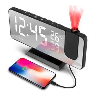 Despertador Digital Proyector Techo 180° FM Radio Volumen de la Alarma Ajustable/Temperatura, Repetición/ (Puerto USB)