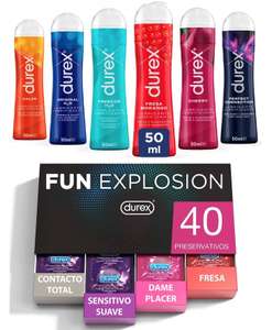 Durex - Lote Fun Explosion, Pack 40 Preservativos + 6x Lubricantes Durex 50ml [20,8€ NUEVO USUARIO]