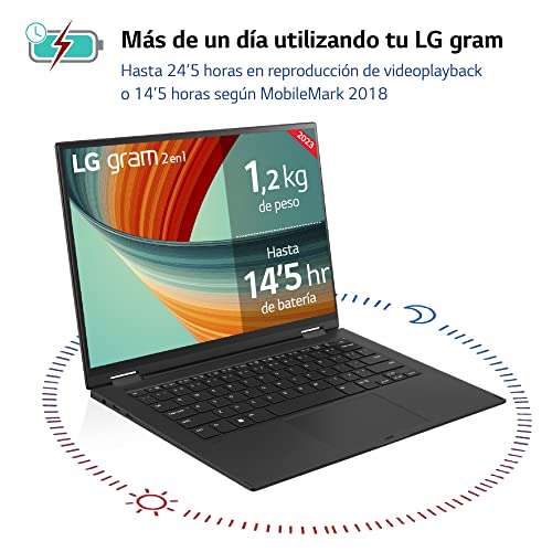 LG gram 14T90R-G.AA75B - Ordenador Portátil, 14 Pulgadas, Intel Core EVO i7, Windows 11 Home, 16 GB RAM, 512GB SSD, 1.25Kg, 14h de Autonomía