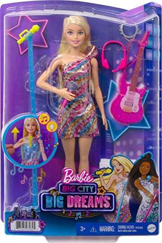 Barbie Malibú Muñeca rubia con guitarra de juguete y accesorios de música