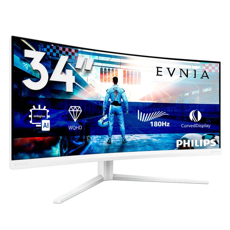 Philips EVNIA 34M2C5501A – 34″ UWQHD Curvo, WLED, 180Hz, Fast VA, 1 ms GtG, HDR10, Adaptive Sync (2X HDMI 2.0, 1x DP 1.4, USB-Hub) Gris