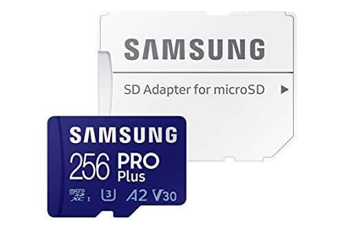 Tarjeta Micro SD - Samsung Pro Plus 256 GB, Lectura 160 MB/s, Escritura 120 MB/s, U3/V30/A2