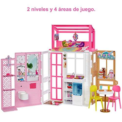 Barbie Casa de 2 pisos con accesorios de juguete, regalo para niñas y niños +3 años (Mattel HCD47)