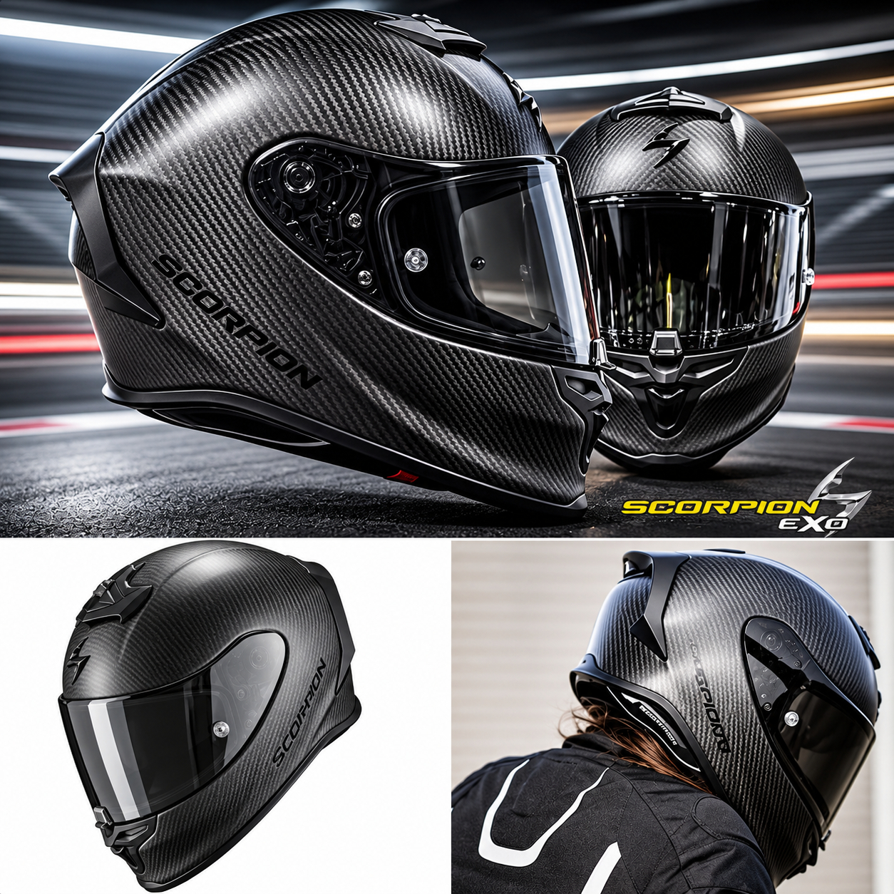 Casco de moto integral SCORPION EXO R1 EVO | CARBONO (matt) | ECE22.06 | 2 pantallas + PinLock | DD | Tallas de XS a 2XL