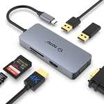 Hub USB C, 6 en 1 , Puerto HDMI 4K, VGA, 2 Puertos USB 2.0, Lector de Tarjetas SD/TF