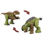 Mattel Jurassic World Fierce Changers Peligro Doble T-Rex verde Dinosaurio de juguete se transforma en Ankylosaurus, +4 años (HLP06)