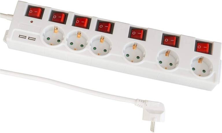 Regleta de 6 Enchufes con Interruptores Individuales, USB Integrado y Protección contra Sobretensiones – Control Total para Oficina y Hogar