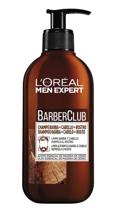 2 botes L'Oréal Paris Men Expert - Barber Club Champú 3 en 1 para barba, cabello y rostro, 200 ml