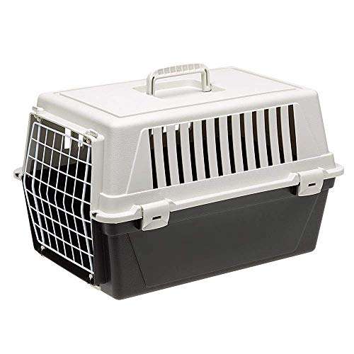 Transportín rígido para Perros y Gatos Atlas, Puerta de Acero plastificado, Rejillas de ventilación, 32,5 x 48 x h 29 cm Negro