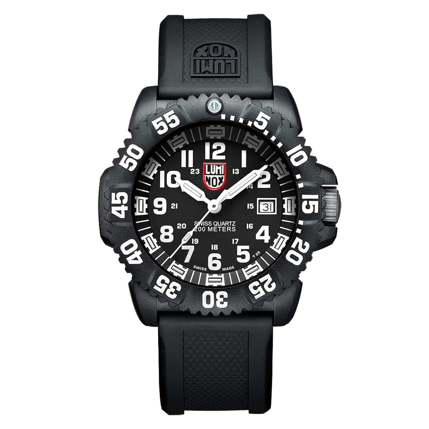 Reloj Luminox, Navy Seal Serie 3050, colección Sea, Caja carbonox, Color Esfera Negra, diametro 45mm, Correa Caucho 23mm, 20ATM