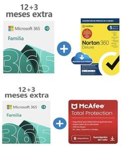 Microsoft 365 Familia | Apps Office 365 | 12+3 Meses + NORTON 360 Deluxe | 15 Meses | o Mcafee