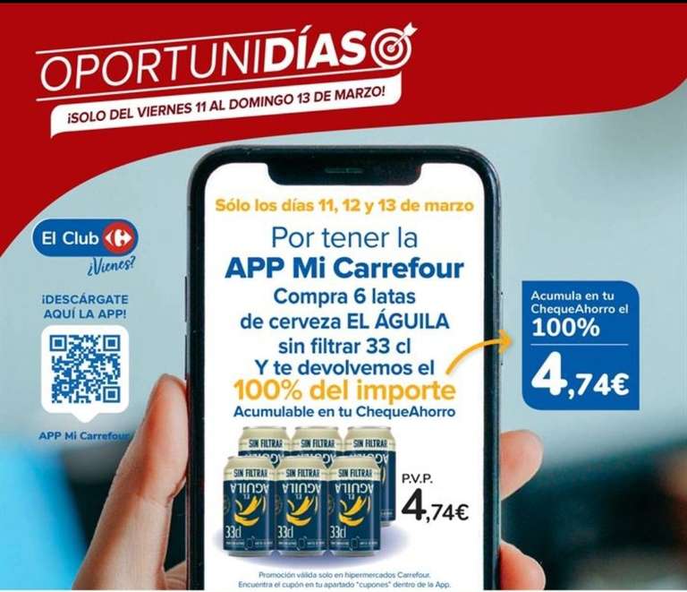 Acumula 100% Carrefour - Pack 6 Cervezas Aguila sin filtrar - Sin compra mínima!