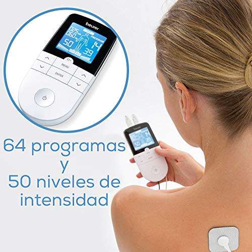 Beurer EM 49 TENS/EMS digital, dispositivo de corriente de estimulación 3 en 1 para el alivio del dolor y entrenamiento, función de masaje.