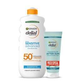 Delial Sensitive Advanced Leche 400 ml Spf 50+ + After Sun 100 ml(4 pack crema solar más after más barato imposible)