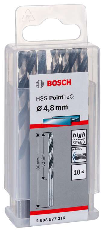 Bosch Professional, 10 brocas helicoidales HSS PointTeQ, para metal, 4.8 x 52 x 86 mm