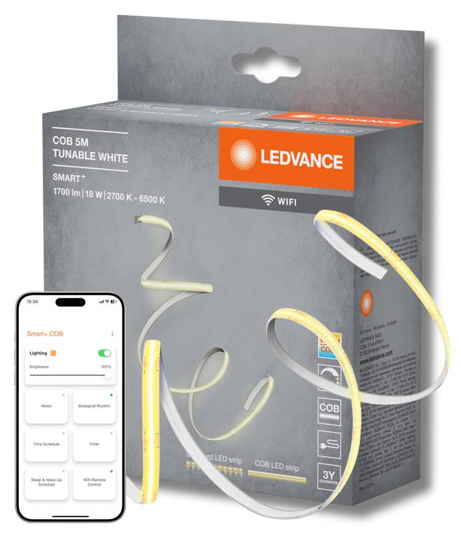 LEDVANCE SMART WIFI COB tiras COB decorativas con blanco; luz regulable y efecto luminoso homogéneo; 5 m