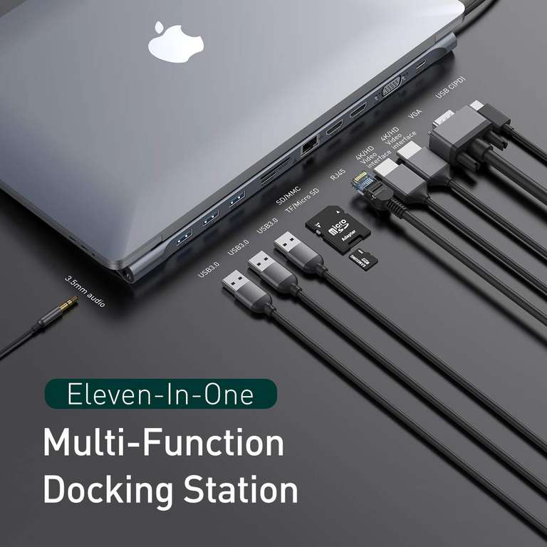 HUB USB C 11 en 1 docking station para MacBook Pro/Air, XPS, tabletas Tipo C, etc