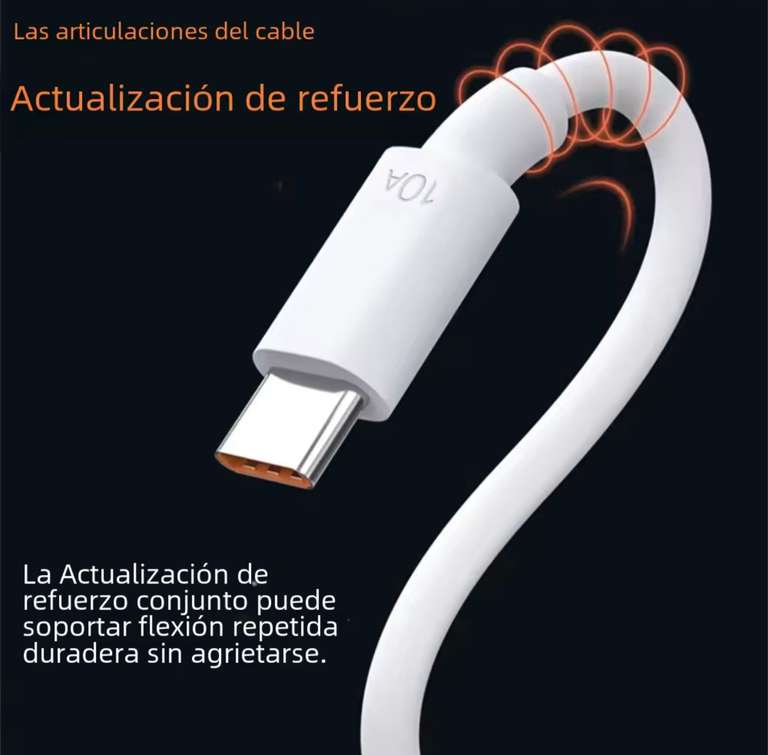 Cable Tipo C USB 10A para Carga Rápida Compatible con Huawei Xiaomi Redmi Samsung Para Móviles y Datos Adaptador Electrónico Conector TYPE-C