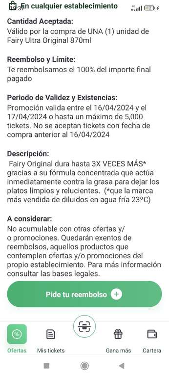 Fairy original 870mL gratis (App La Cuponera)
