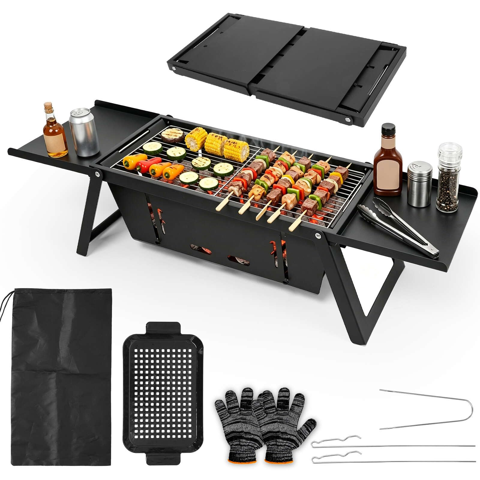 Parrilla portátil Plegable de carbón con 3 niveles