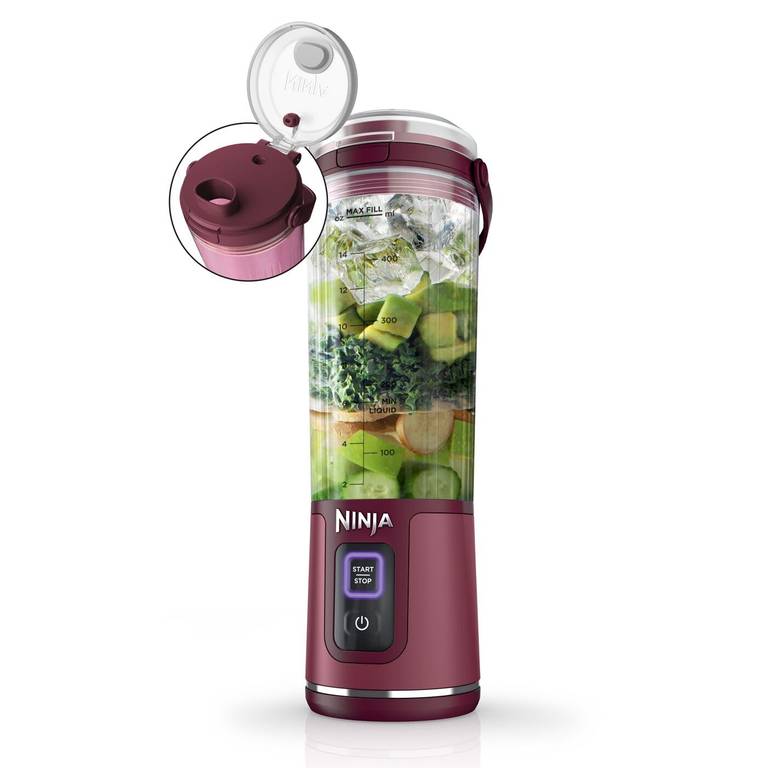 Ninja Blast Batidora portátil, Vaso de 530 ml con tapa antigoteo y boquilla para sorber, Minibatidora sin cable, recargable,
