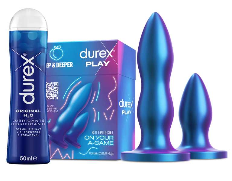 Durex Set de Plugs Anales DEEP & DEEPER + Lubricante Original H2O 50 ml + 6x Preservativos