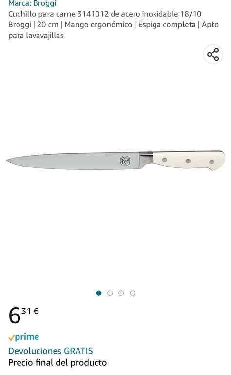 Cuchillo para carne 3141012 de acero inoxidable 18/10 Broggi | 20 cm | Mango ergonómico