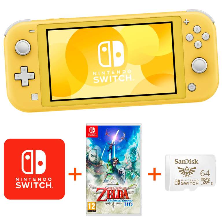 Nintendo Switch Lite amarilla + Zelda Skyward Sword HD + MicroSD 64GB
