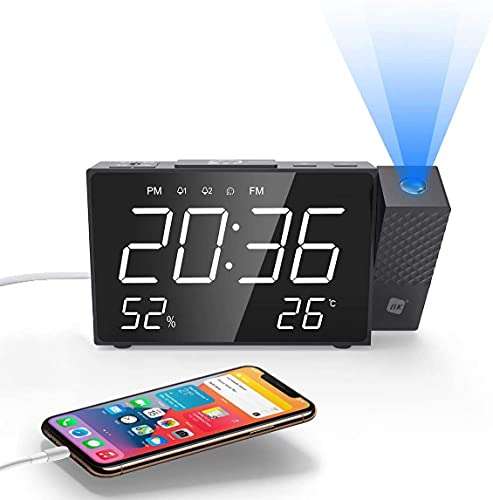 Radio Despertador Digital - Inteligente, FM Radio, Medidor Temperatura, Alarma, USB, Modo Noche, Proyección Horaria, Temporizador Sueño